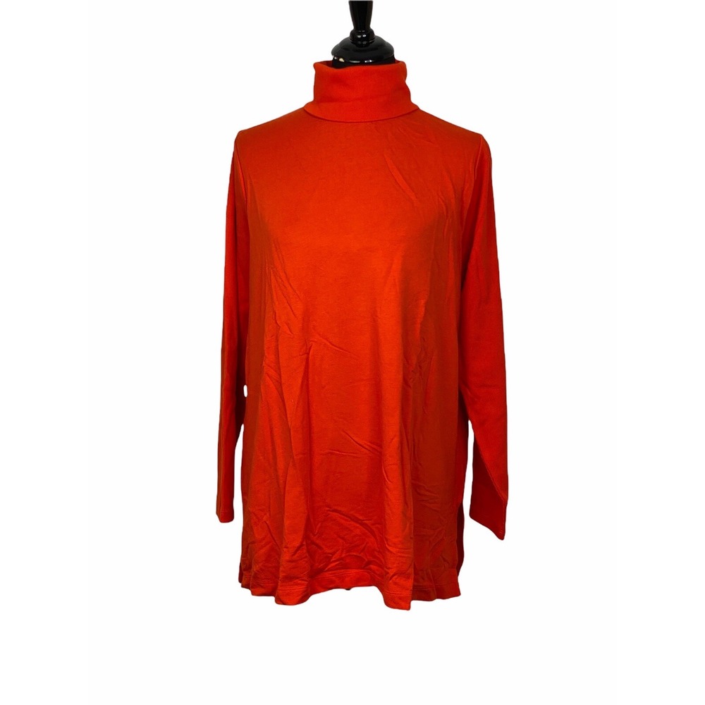 Lands End Womens Orange Mock Neck Long Sleeves Pullover Sweater Size 1X‎
